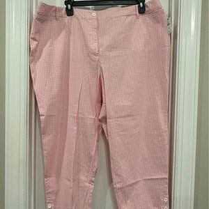 Talbots Womens Perfect Crop Pants. Size 22W. Pink/White Check. NWT